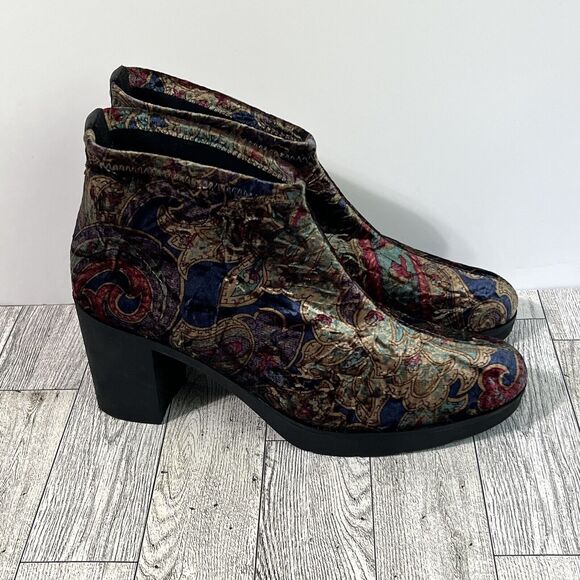 Toni Pons Finley Crushed Velvet Paisley Ankle Boots Shoes Women's 6.5 Booties - Picture 12 of 17